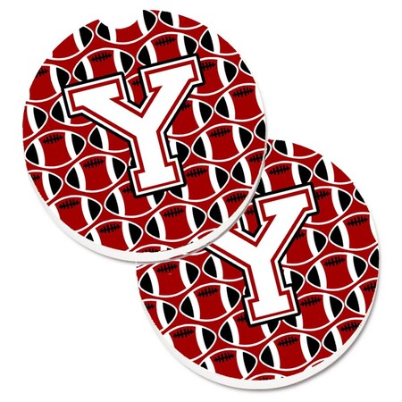 Carolines Treasures Letter Y Football Cardinal and White Set of 2 Cup Holder Car Coaster CJ1082-YCARC
